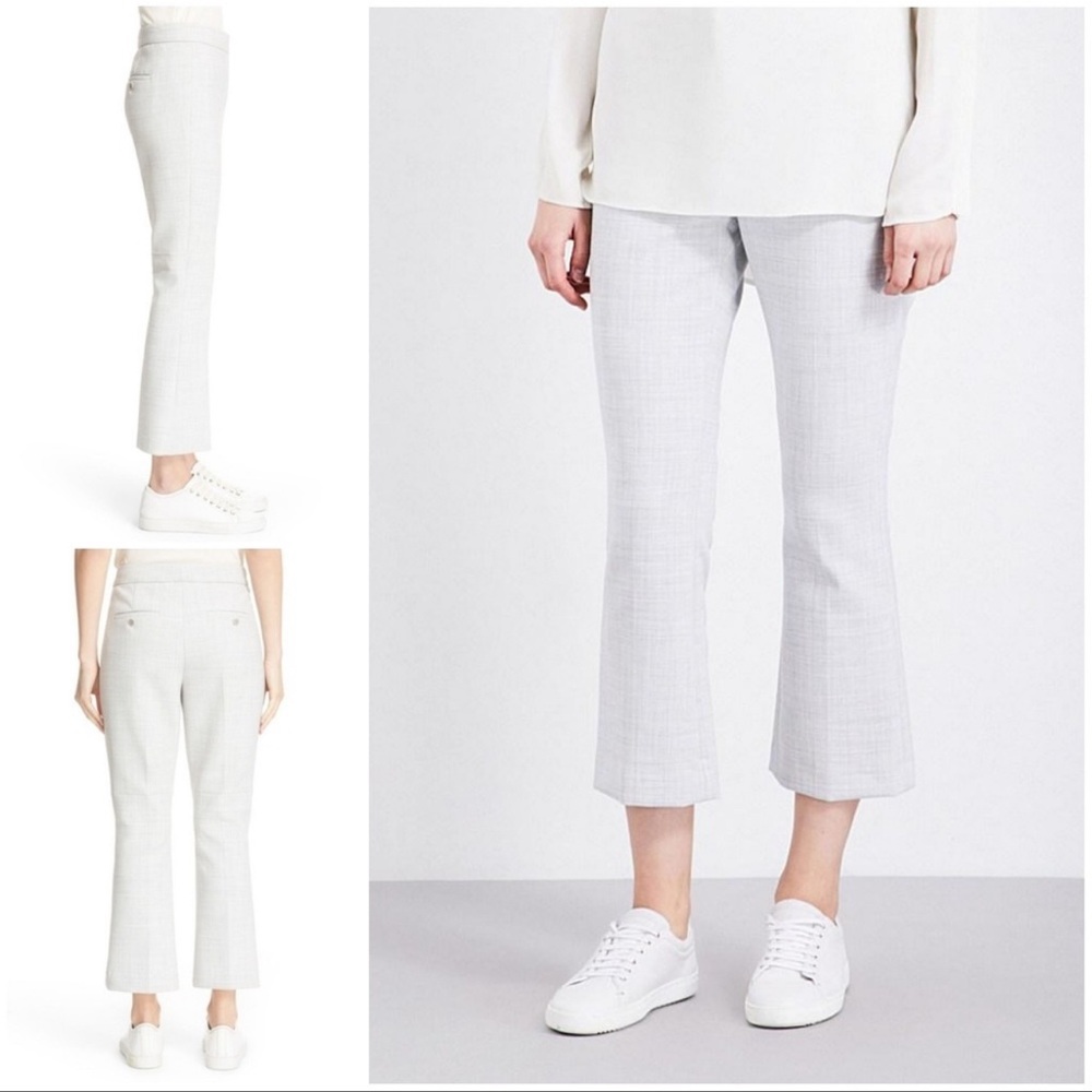 Theory Erstina Pioneer Crop Flare Trousers in Light Grey Melange Size 10